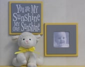 Yellow and Gray Baby Nursery Wall Decor - Set of 2 - Photo Frame and Sign - You Are My Sunshine My Only Sunshine