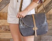 The Westwood Purse in Charcoal with Grey Ikat Contrast and Aged Leather Straps