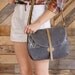 The Westwood Purse in Charcoal with Grey Ikat Contrast and Aged Leather Straps