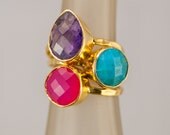 Birthstone Rings - Stacking Rings - Stackable Rings - Gemstone Ring-  Bezel Rings - Gold Rings -  Vermeil Ring - Gift for Mom