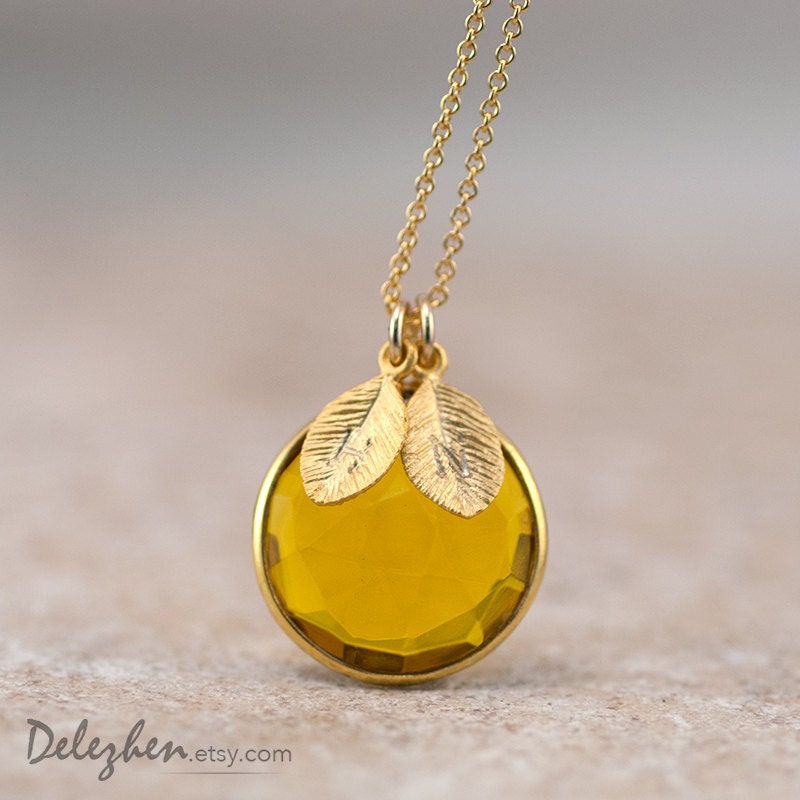 Personalized Necklace - Citrine Necklace - November Birthstone Necklace - Personalized Jewelry - Custom Stamp Initials