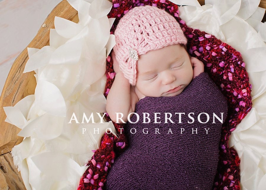 Baby Hat- Newborn Hat- Soft Pink Jewel Flapper Hat