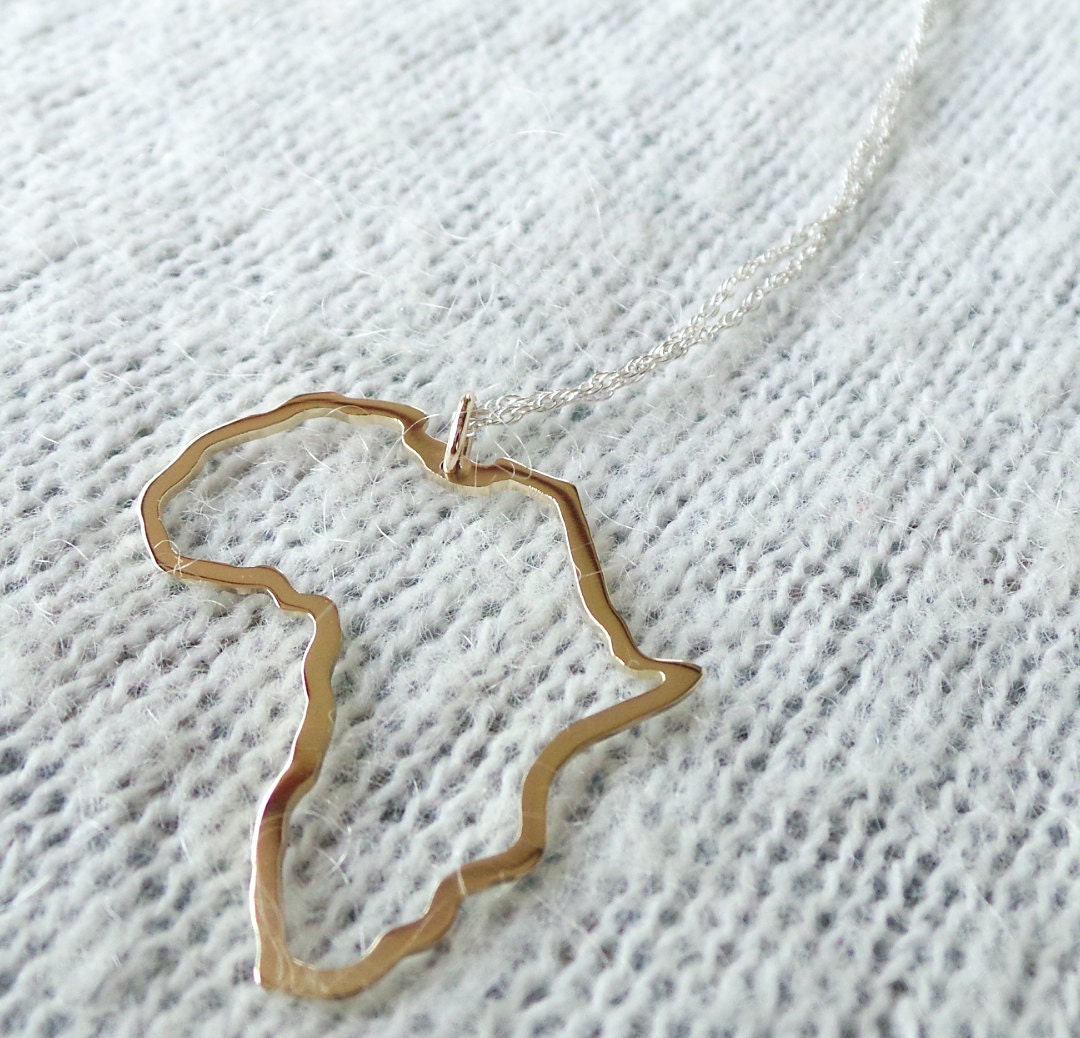 Gold Africa Pendant Yellow Gold Africa Necklace Solid Gold Africa
