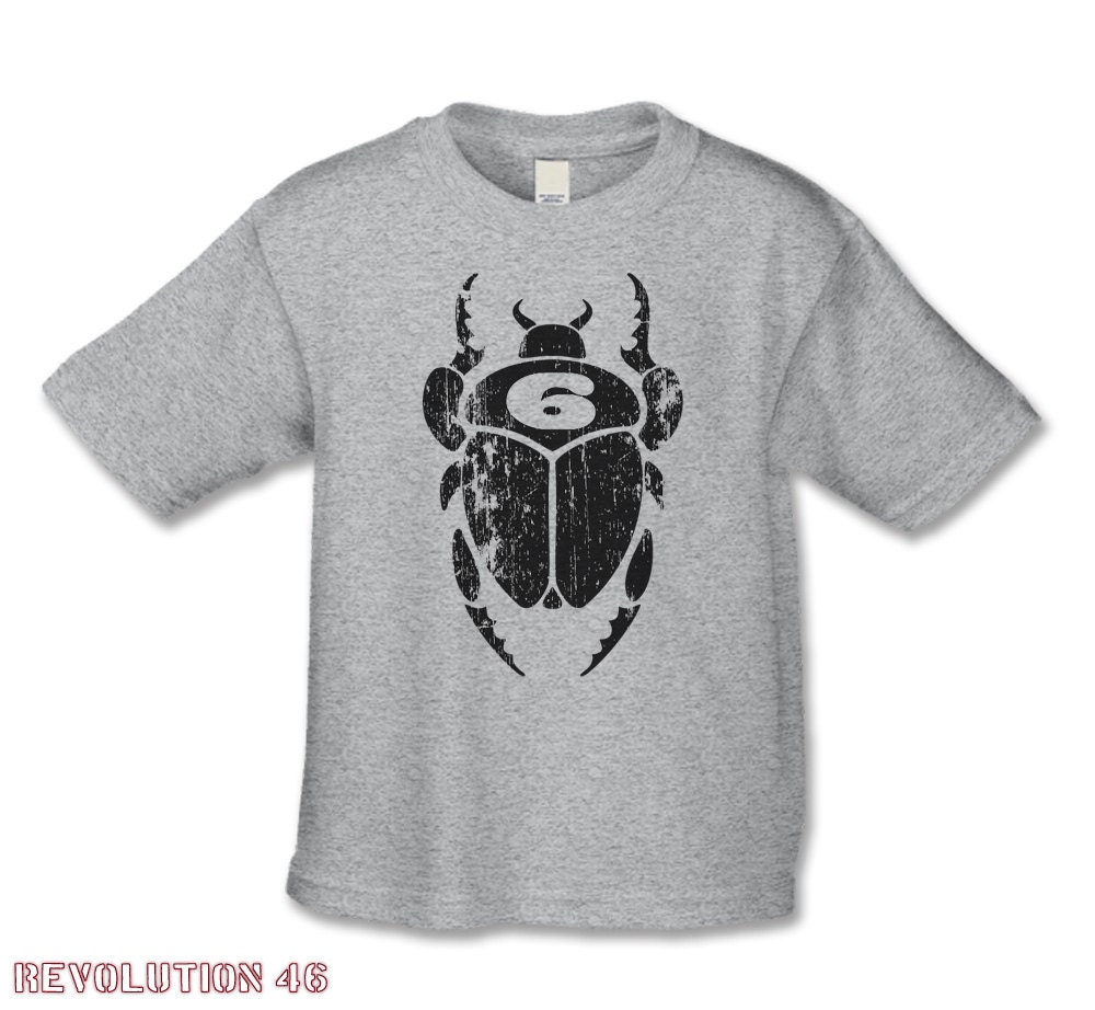 Distressed 6th  Birthday Shirt - Beetle Bug Number 6 Vintage Feel Birthday Shirt ( Bettle 6 BTT 6172 Black Ink ) Perfect for bug party