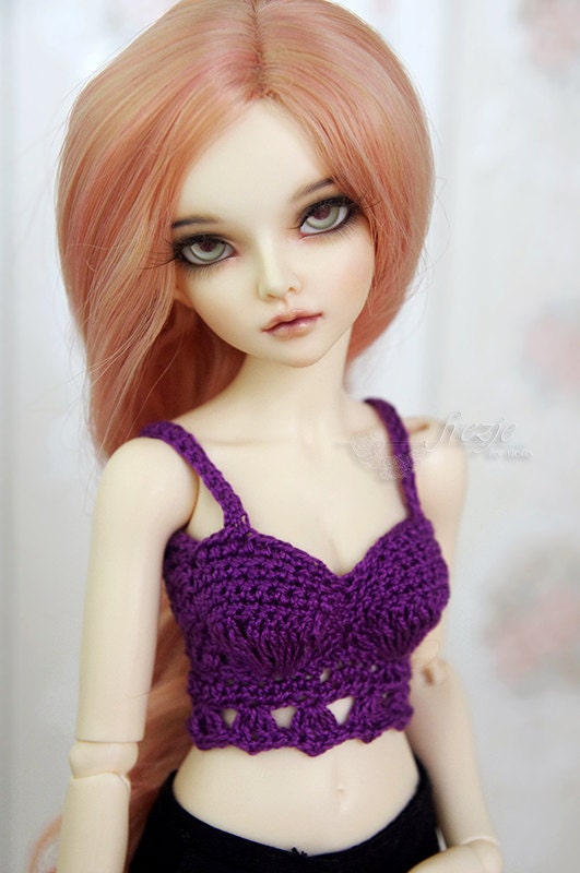 Purple short crochet top, halter for MSD