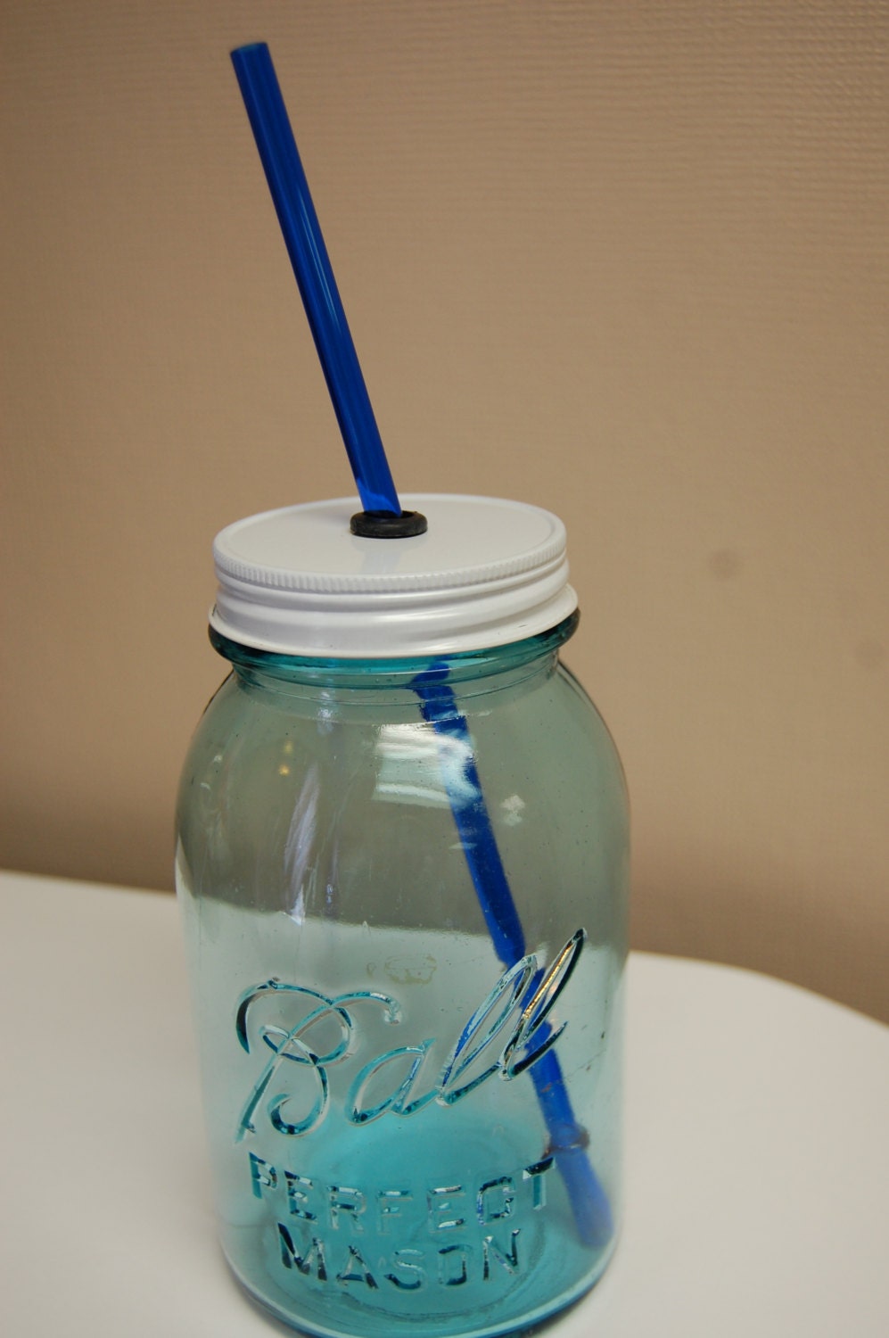 Large Blue/Green Mason Jar Tumbler w/Straw