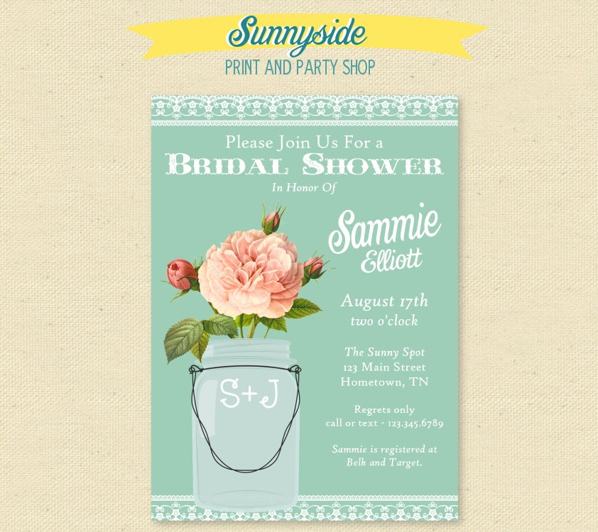 Peach & Mint - Pretty Lace Mason Jar Shower Invitation Il_170x135