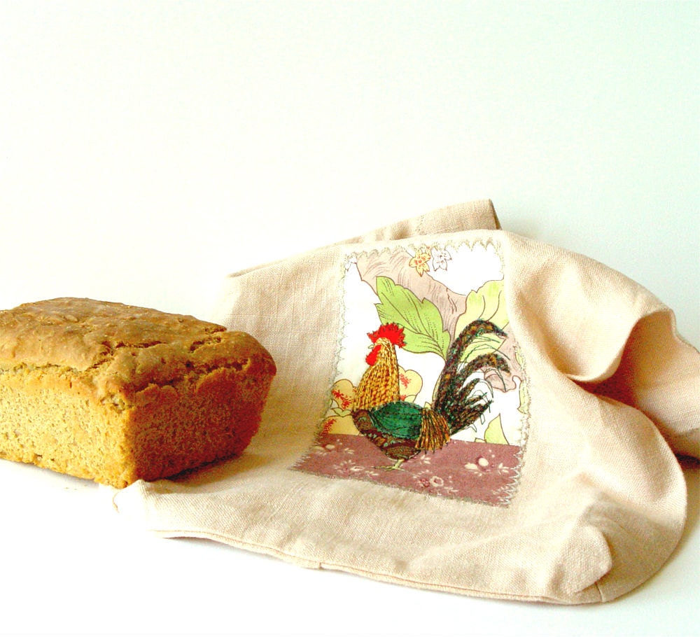 BREAD BAG, Storage Idea, Kitchen Decor, Linen Bag, Soft Pastel, Rooster Bag