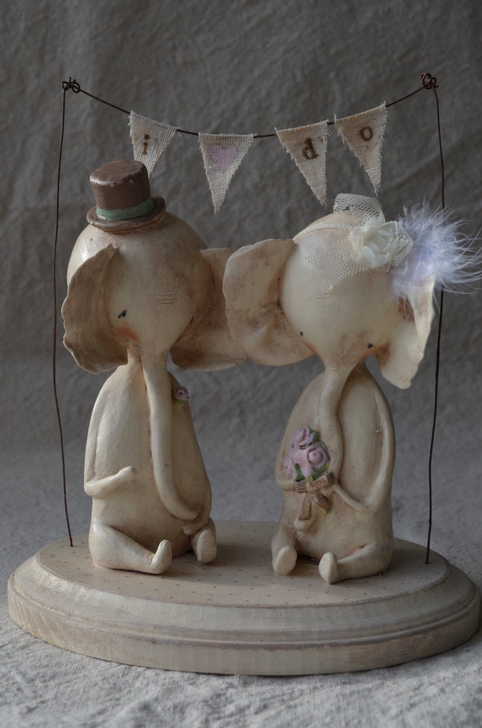 Custom Wedding Cake Topper/ Keepsake - Folk Art Vintage - Elephant