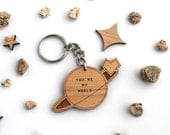 You're My World Keychain - Laser Cut Wooden Geeky Science Space Keychain For Him For Her