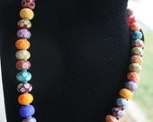 Gorgeous Multi Color Rainbow Etched Matte Lampworking Glass Toggle Necklace