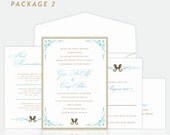 Elegant Beach Wedding Invitation Suite with Seahorse Motif, Purchase for a Sample of Package 2