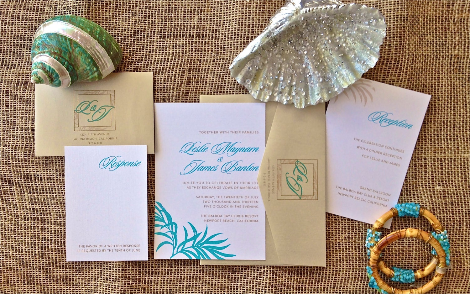 Tropics Wedding Invitation Suite, Turquoise, Tan, and Gold, Purchase to Start the Ordering Process