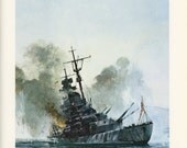 Sink the Tirpitz Detail Closeup, Marine Painting, Chris Mayger, Antique Print, USA, 1976
