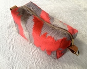 Travel Toiletry Bag - Ikat Upholstery Fabric with Leather