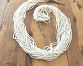 Multistrand Bead Necklace White Seed Beads Vintage 1970s Statement Piece