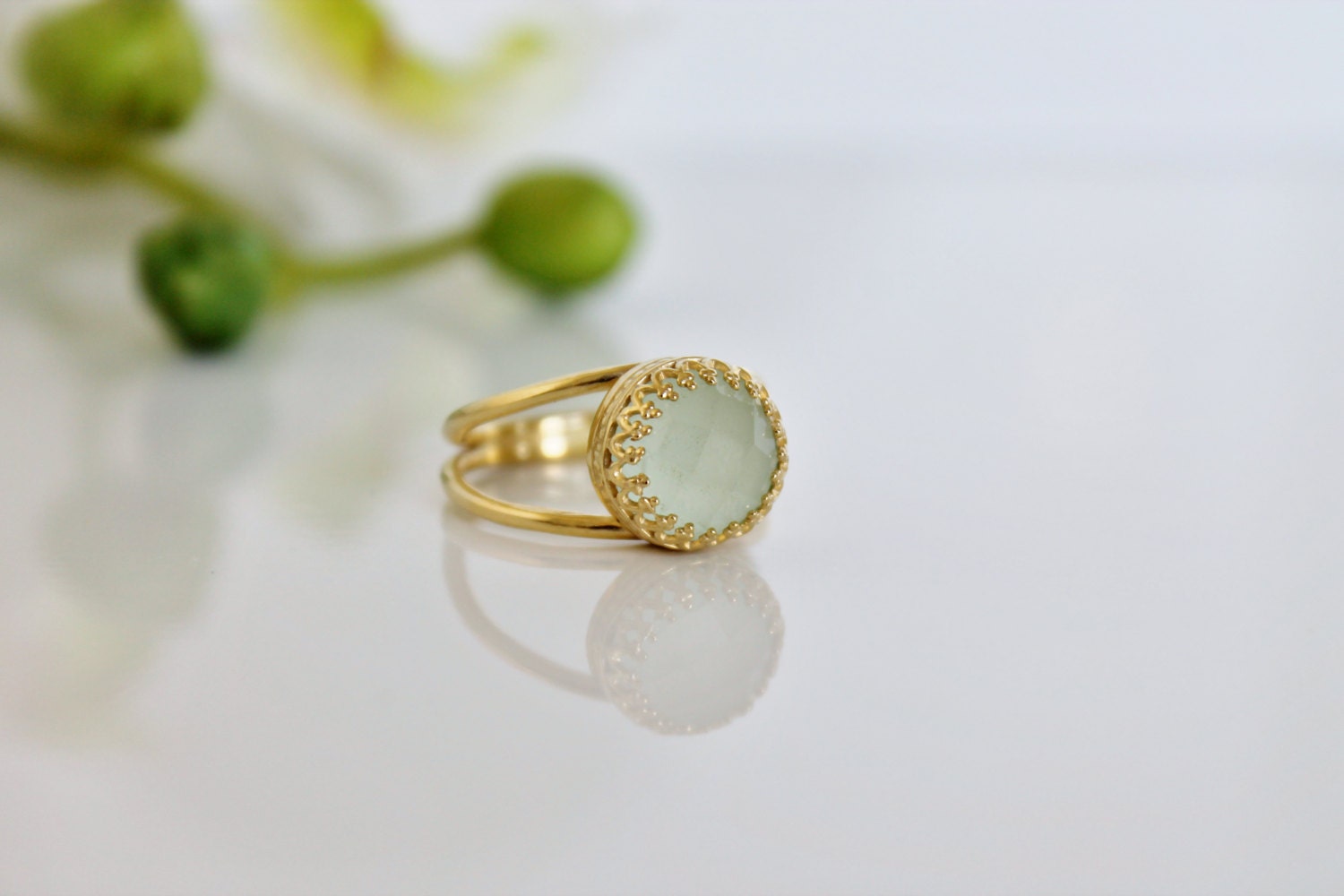 Jade ring,gold ring,gemstone ring,lemon jade,delicate ring,simple ring,semi precious ring,double band ring