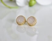 druzy earrings,gold earrings,post earrings,gold stud earrings,druzy jewelry,sparkling earrings,white earrings