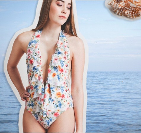 Floral ruffle one piece