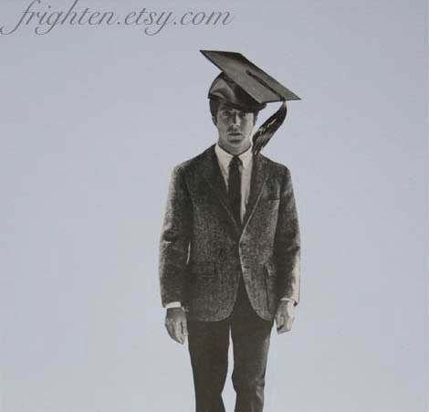 Original Paper Collage, The Graduate, Handmade Graduation Gift, frighten