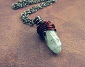 Stone Necklace - Kyanite Dagger Light Sky Blue Pale Turquoise Rustic Tribal Soldered Gunmetal Chain Reddish Copper Bohemian Boho - Red Head