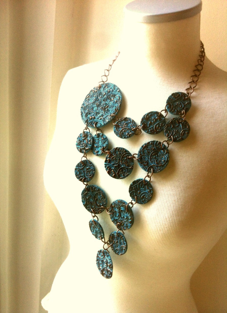 Long necklace, Textured beads necklace, turquoise and copper necklace, slave necklace tt team made to order