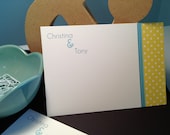 Personalized Flat Notes for Couples- Polkadot, stripe, modern, seafoam, golden yellow, lake blue-Set of 8