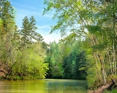 Cherokee Lake - Spring landscape reflecteflections - beautiful nature - Blue Ridge Mtns - green yellow - matted to 11x14 ready to frame