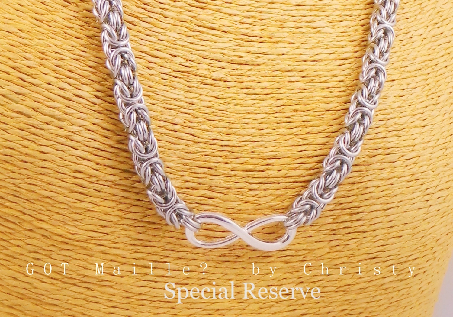 RESERVED Listing for Bekah - Stainless Steel Byzantine Chainmaille Day Collar with Infinity