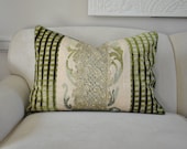 Emerald Green Velvet and Embroidered Quadrille Fabric Pillow