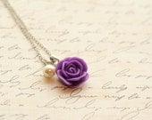 Purple Rose Necklace - Purple Bridesmaid Necklace - Purple Flowergirl Necklace - Purple Wedding - Wedding Necklace