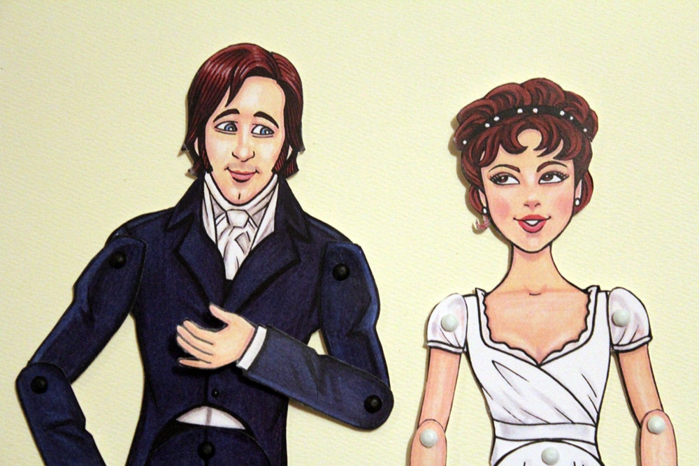 Mr. Darcy and Elizabeth Bennet Articulated Paper Dolls - Pride and Prejudice  - Jane Austen
