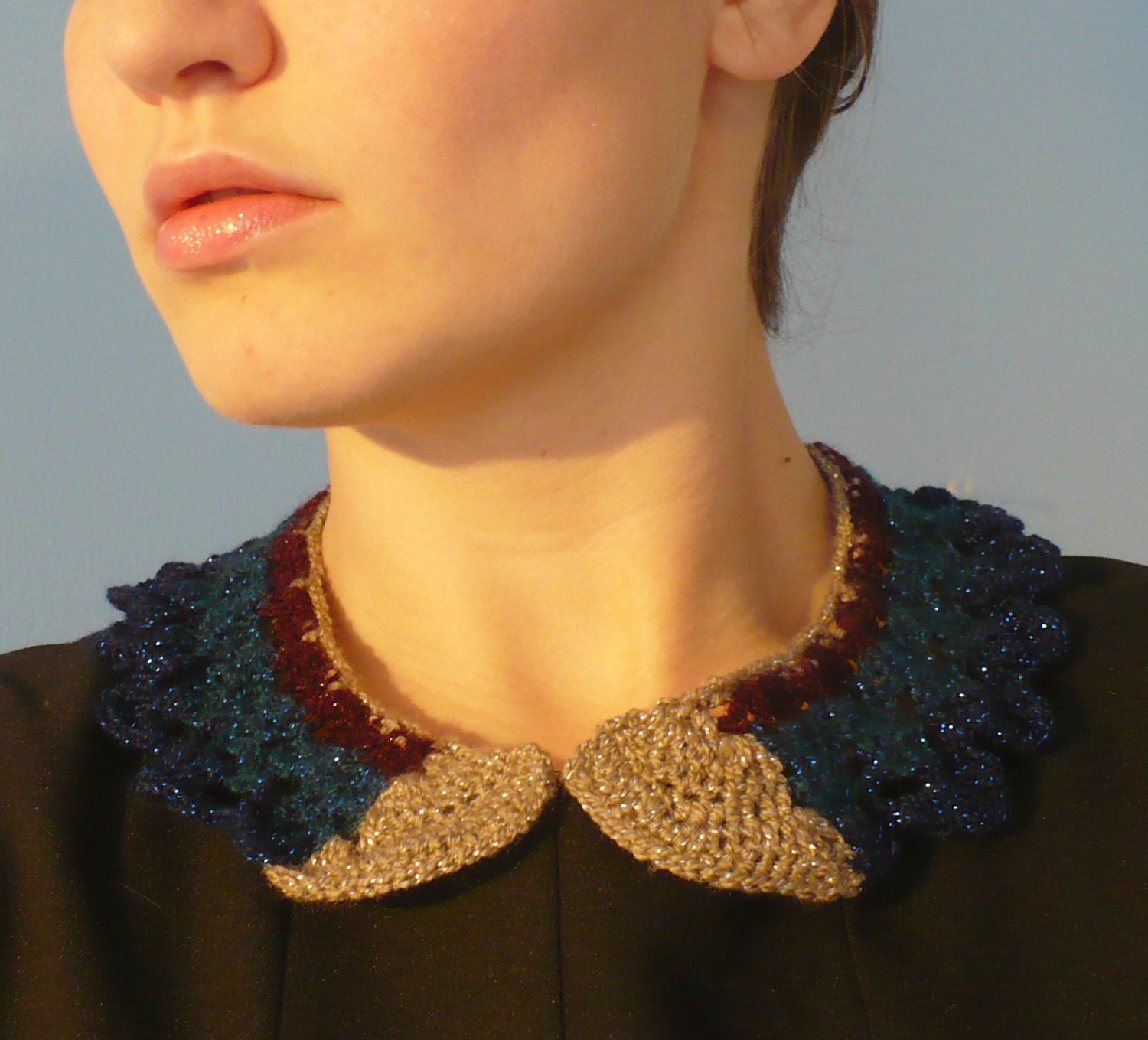 Feathered Lace Collar Handmade in Dark Gold