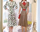 McCall 4160 1940s Dress Pattern Bust 34 Detachable Collar & Cuffs, Belt, Sleeve Variations, Misses Vintage Sewing Pattern