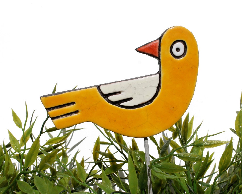 garden decor - plant stake - garden art - decoration - ceramic - bird art - handmade - frost resistant - bird ornament