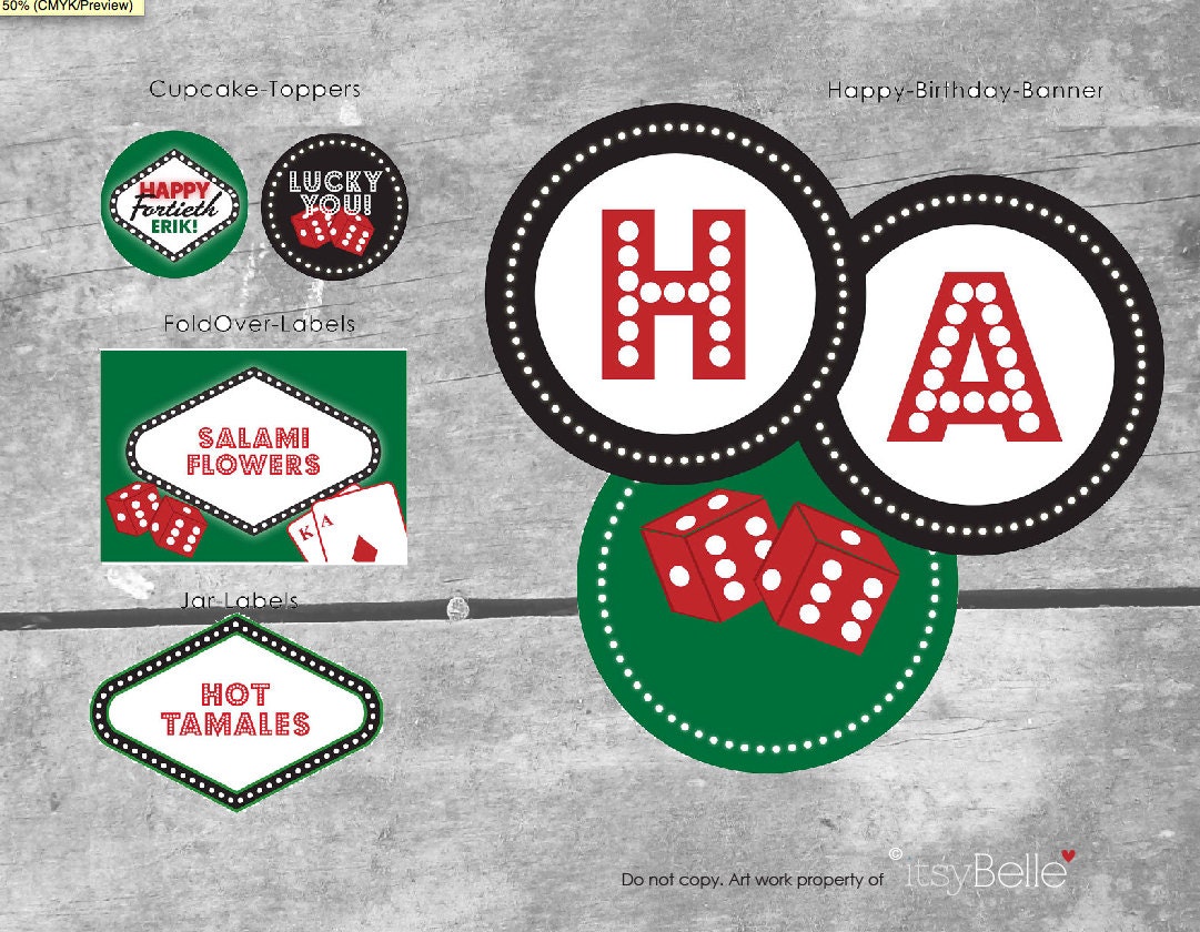 Casino Party Printable Collection - Banner, Labels, Party Circles by Itsy Belle