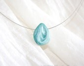 Light blue everyday necklace - Spring style drop - pearl polymer clay - made in Israel - minimalistic geometry jewelry