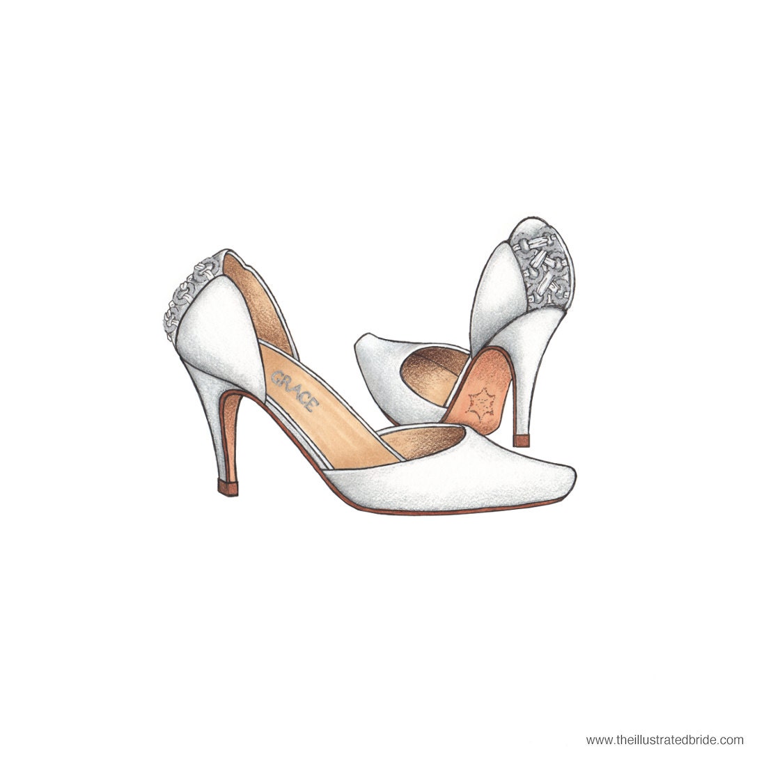 Bridal Shoes Fashion Illustration - Custom Portrait - 8.5 x 11"