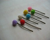 On Sale Today - Rose Cabochon Resin Flower Bobby Pins - Set of 3 - Your Choice of 7 Colors