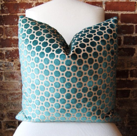 Velvet Geo - Turquoise - Robert Allen - 22 in square - Designer Pillow - Decorative Pillow - Throw Pillow