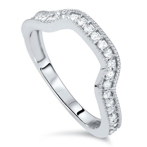 Diamond .34CT Curved Ring Notched Wedding Band Guard Enhancer 14K White Gold 14K White Gold Size (4-9)