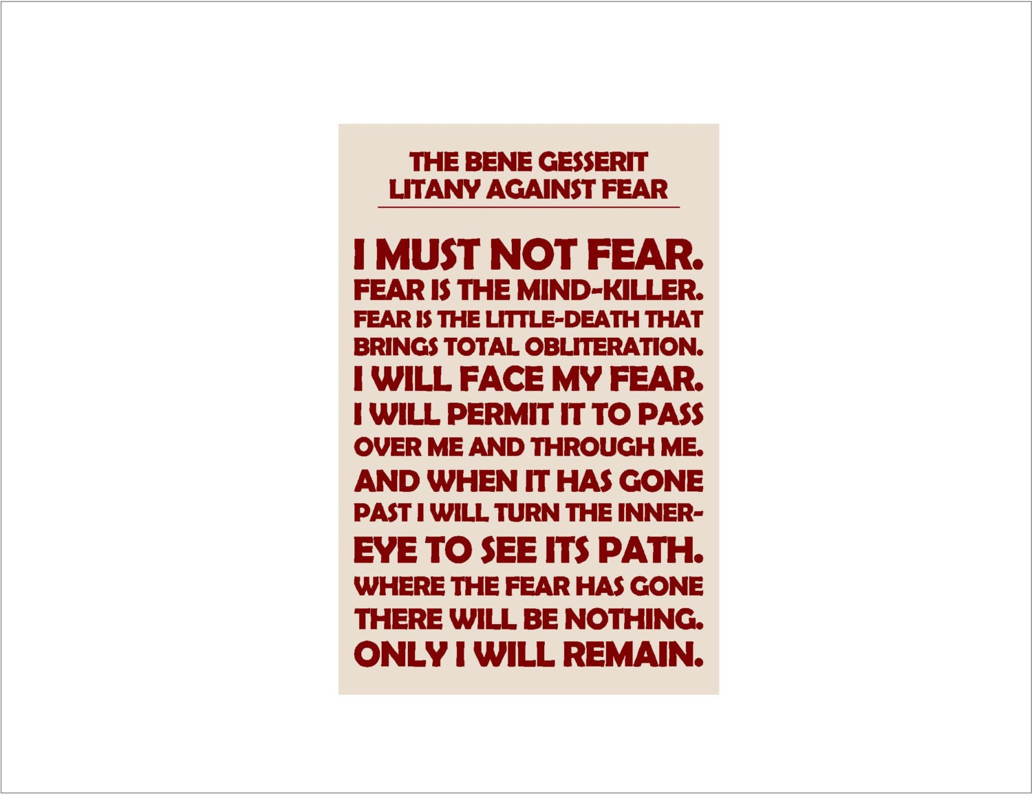 Litany Against Fear sign