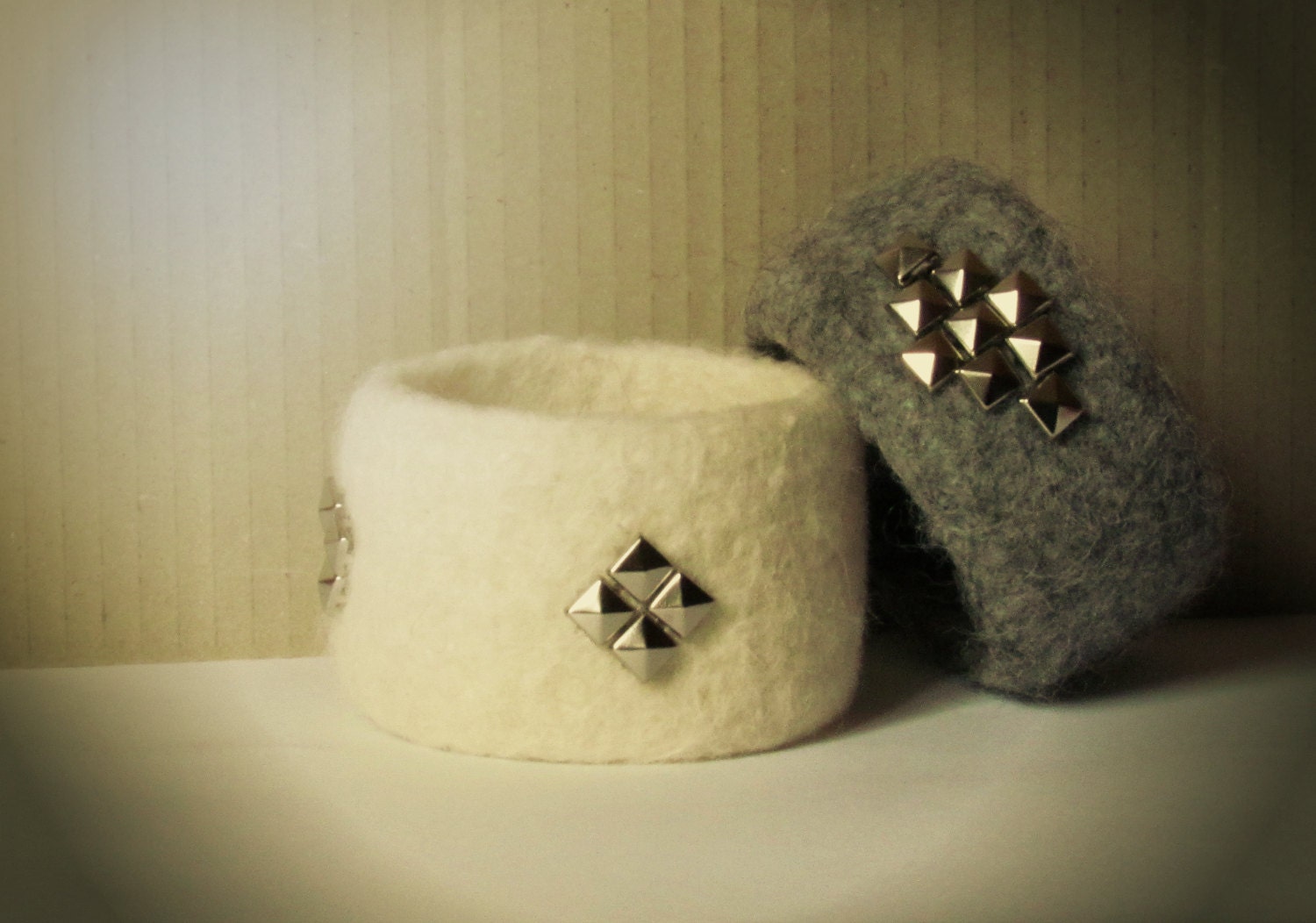 Felt and stud Cuff  - cool style - eco-friendly - bright color cuff - soft accessories - white and grey - CHOOSE ONE