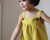 Lemonade girls sundress sleeveless summer dress. Polka dots, Aline. Organic cotton. Sizes 4T, 5T, 1, 2. Made to order.