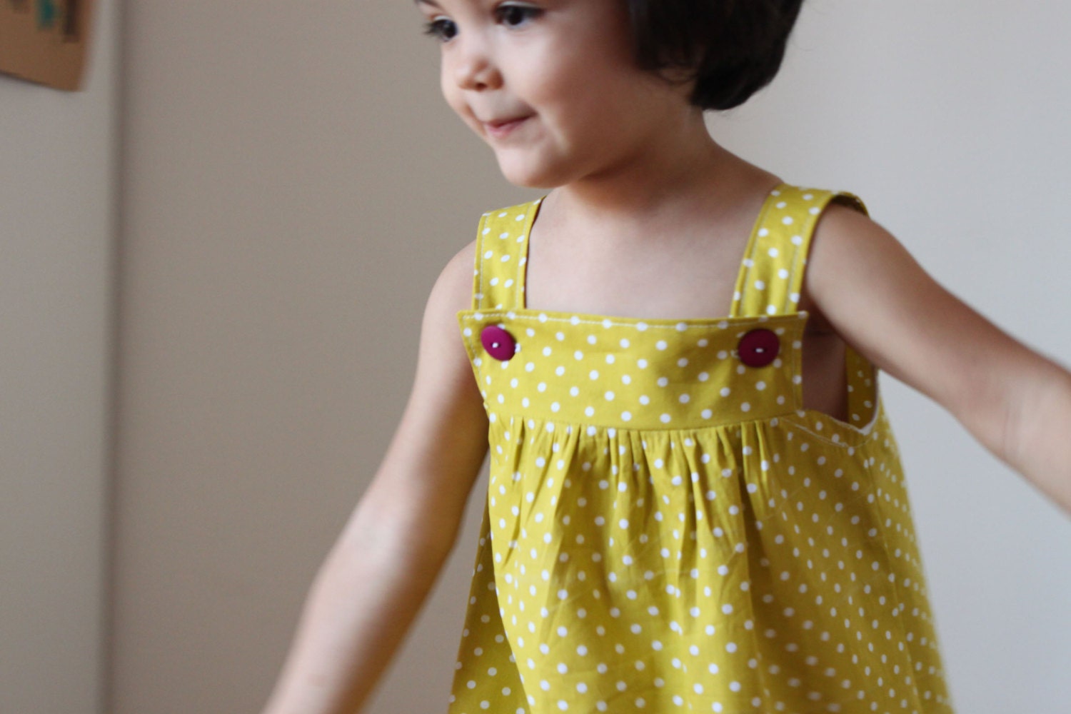 Lemonade girls sundress sleeveless summer dress. Polka dots, Aline. Organic cotton. Sizes 4T, 5T, 1, 2. Made to order.