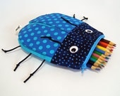 Boys Bag by MinneBites / Handmade School Bag - Boys Toy Bag - School Supplies - Pencil Case - Blue Pencil Pouch, ready to ship