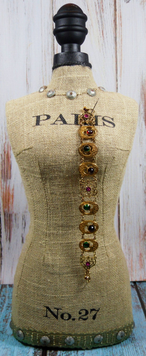 Victorian Style Gold Tone Crystal Accent Bracelet, Bohemian