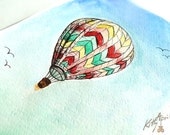 Blank Card Watercolour  Print- Hot Air Balloon - Set of 5