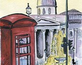 Original Watercolour - London Trafalgar Square View - A5