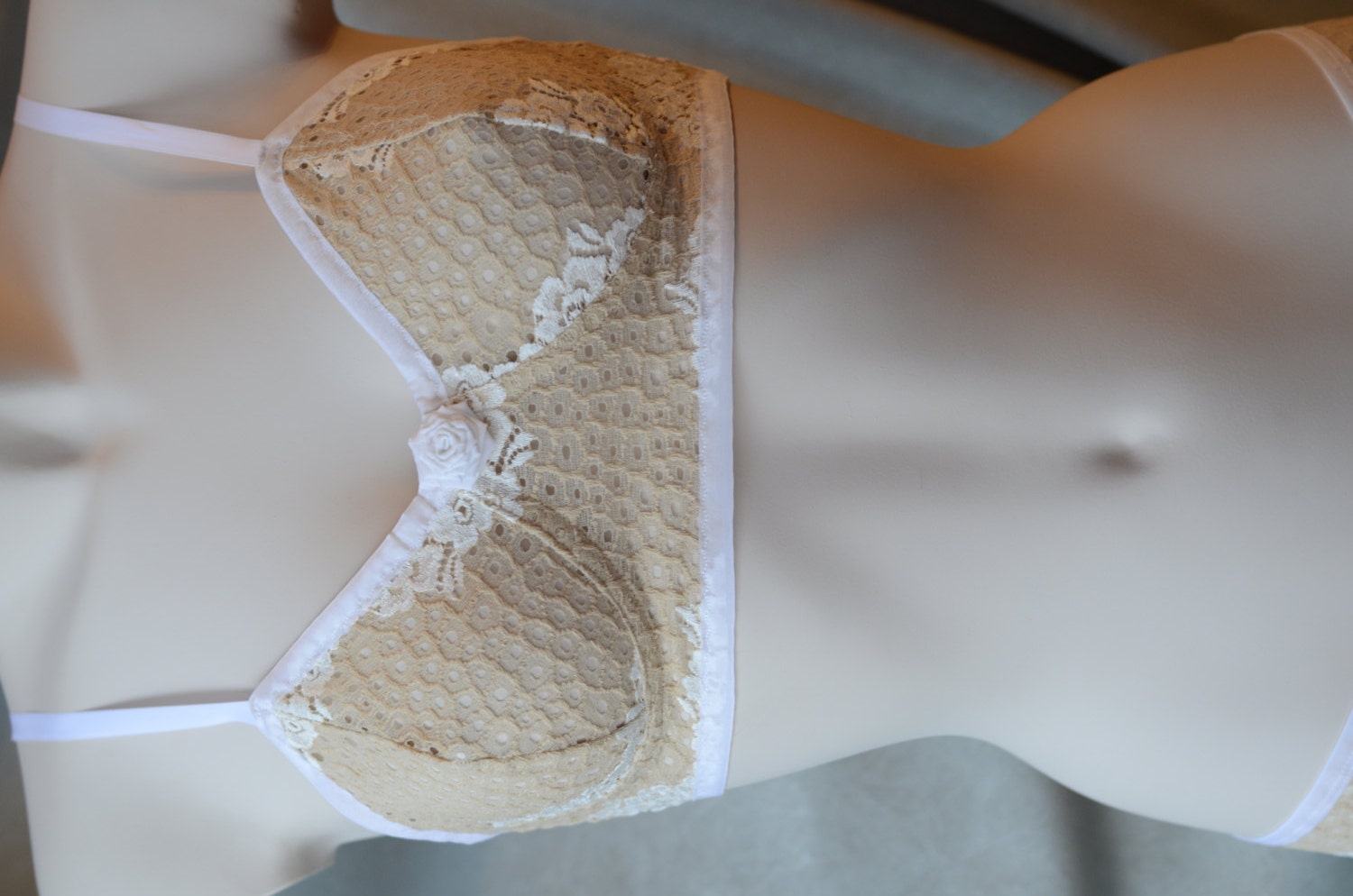 Wedding Bridal Bride Honeymoon Accessories Intimates Handmade Lingerie the Carmens Twist in Golden Beige Bra Made to Order